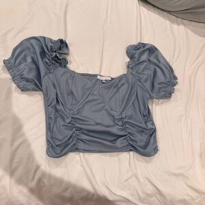 Elegant Blue Puff Sleeve Top